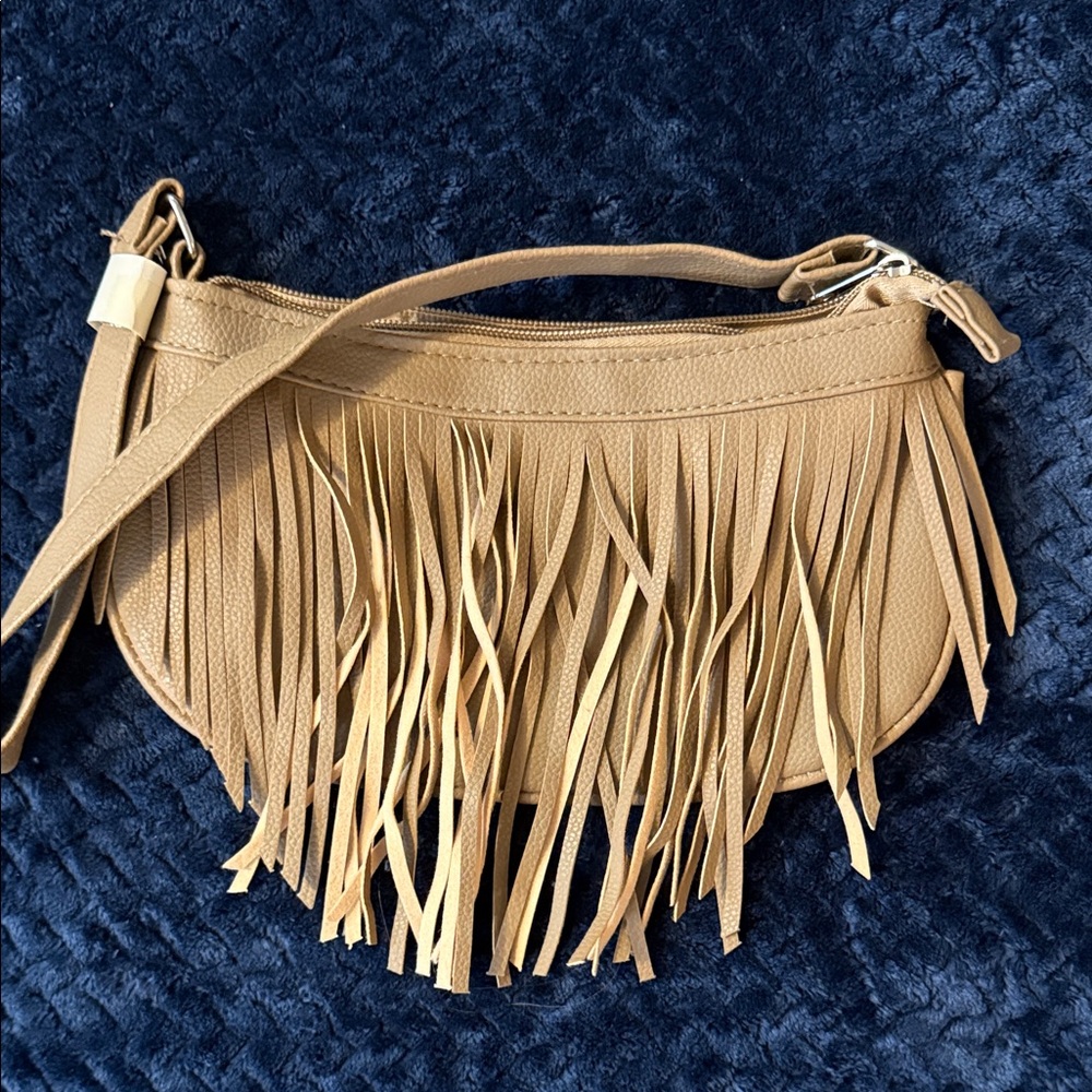 Chic Tan Fringe Crossbody Bag